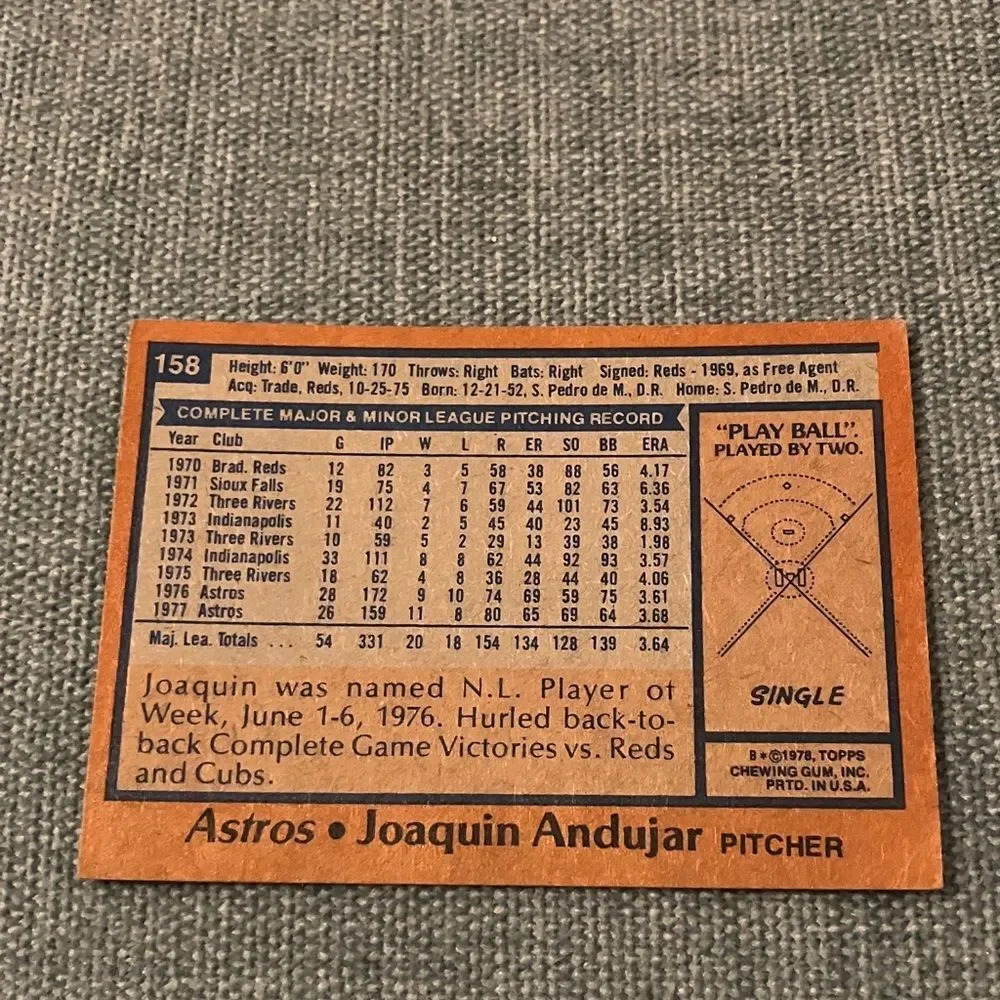 1978 Topps Houston Astros Baseball Card Trading Card